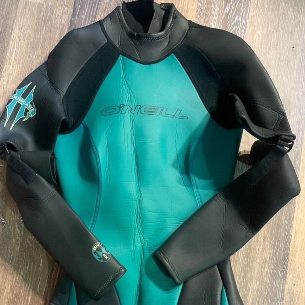 O'NEILL NWOT Full 3/2mm Wetsuit 8T WOMENS Green Black HURRICANE Back Zip Surf